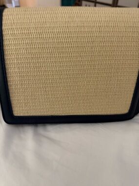 Woven Straw Crossbody with Navy Trim